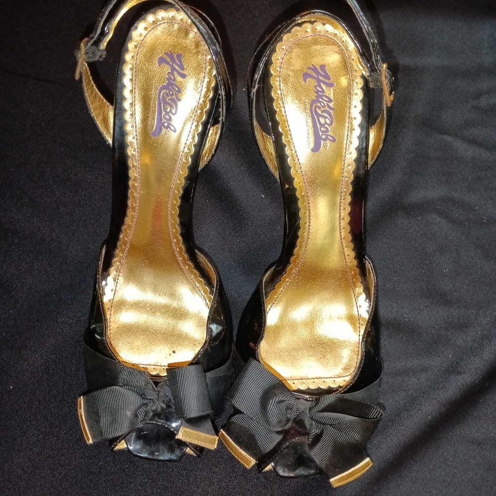 Hale Bob Elegant Black Heels with Gold Accents